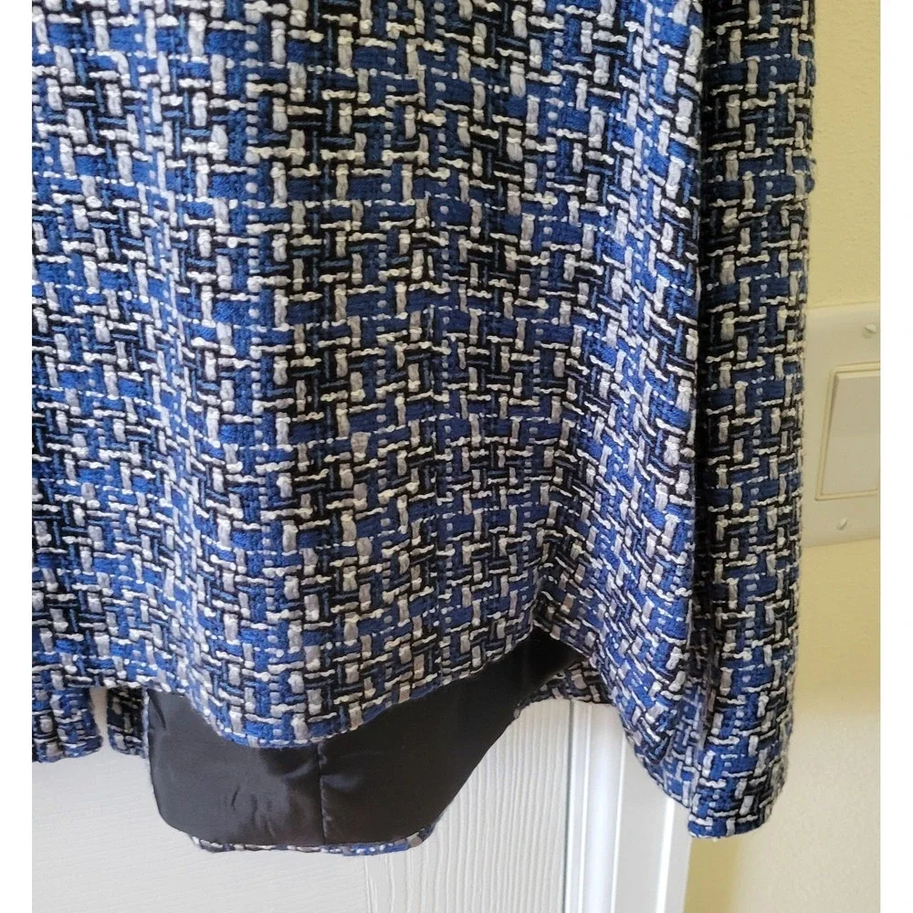 Dressbarn Tweed‎ Blazer Size 18 Blue Black Gray Open Front Pockets Lined